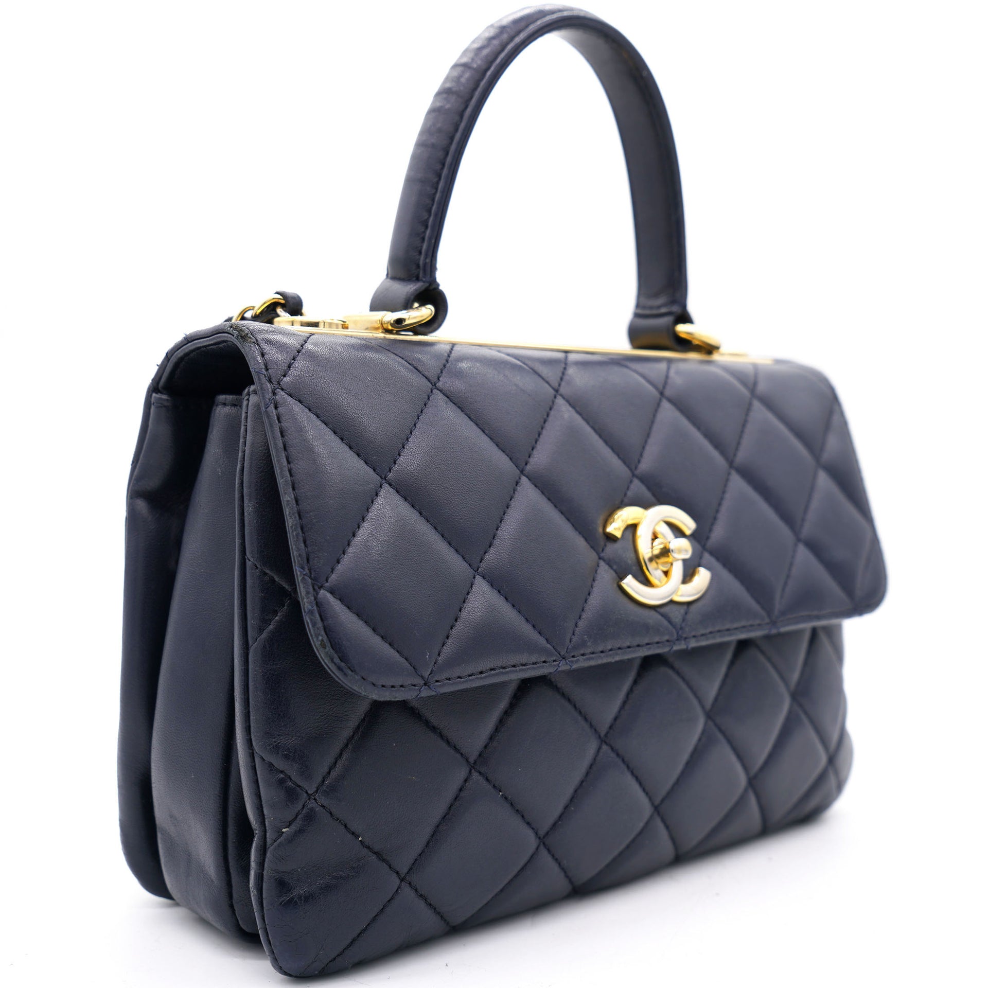 Chanel Navy Blue Quilted Lambskin Leather Small Trendy CC Flap Top Handle  Bag – STYLISHTOP