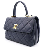 Navy Blue Quilted Lambskin Leather Small Trendy CC Flap Top Handle Bag