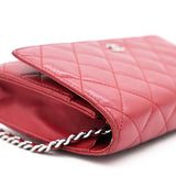 Red Quilted Calfskin Leather Wallet On Chain