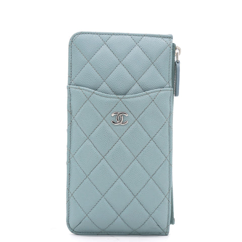 Blue Quilted Caviar Leather Phone Wallet