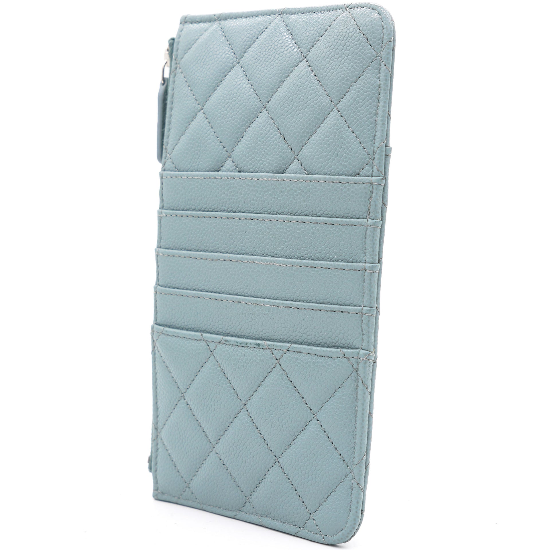 Blue Quilted Caviar Leather Phone Wallet