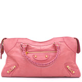 Pink Lambskin Leather Giant 12 Gold Motorcycle City Bag