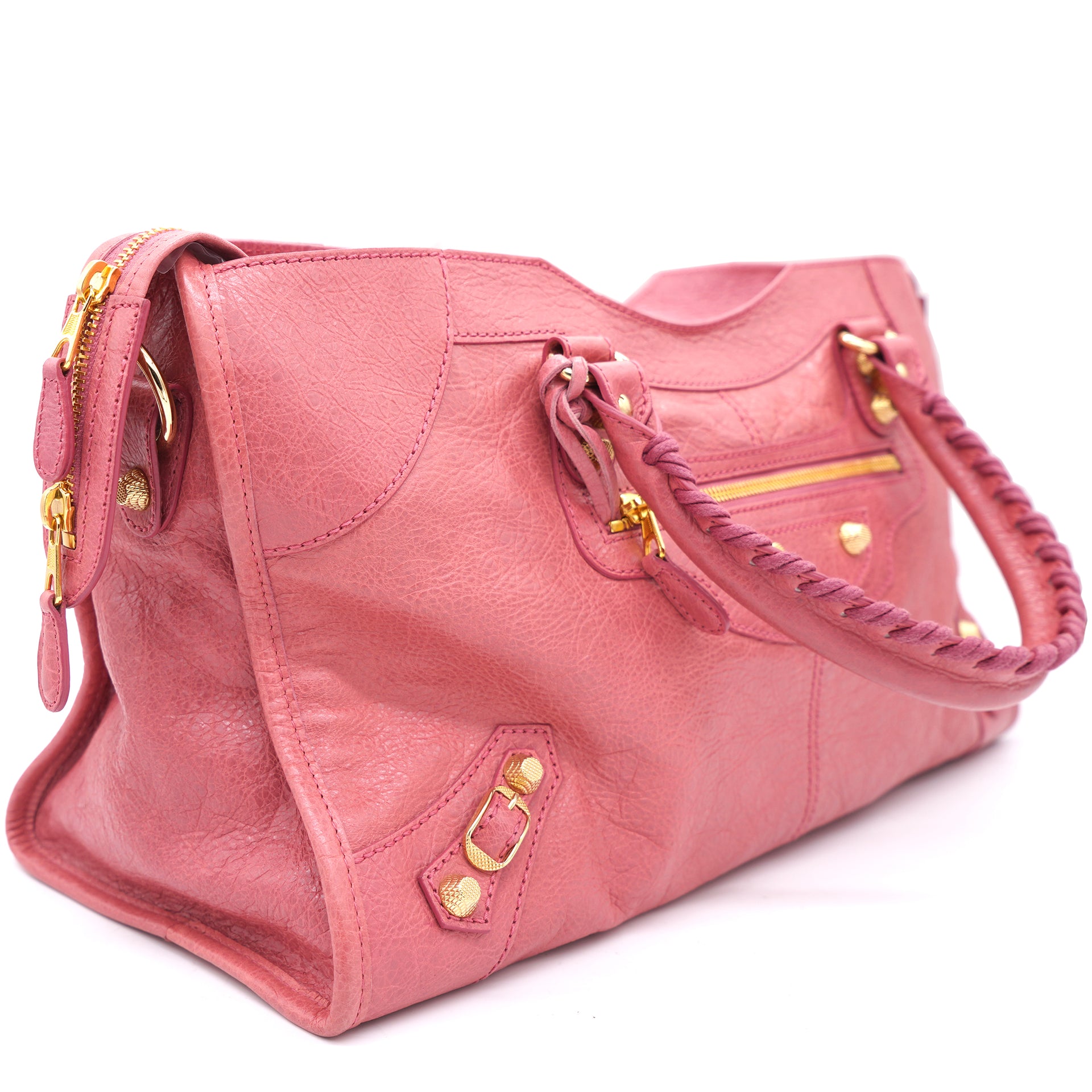 Pink Lambskin Leather Giant 12 Gold Motorcycle City Bag