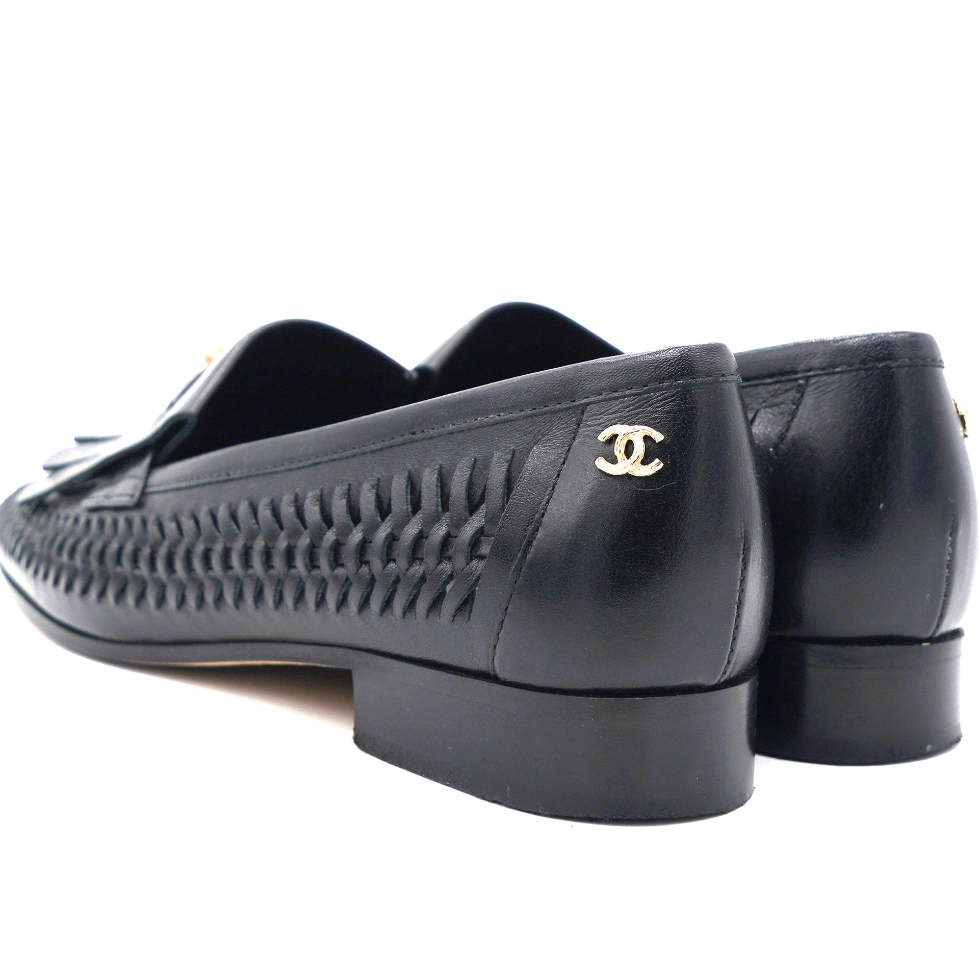 Chanel 20K Black Brown Calf Leather CC Logo Mule Slip On Flat Penny Loafer  41