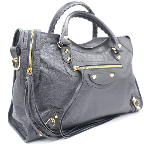 Grey Lambskin Leather Motorcycle City Bag