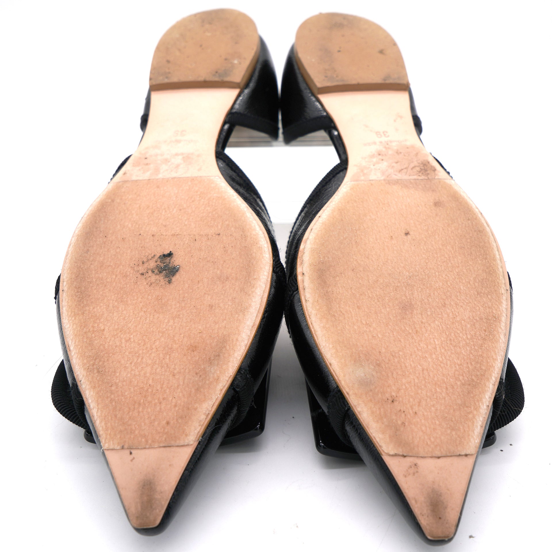Black Leather D'orsay Pointy Toe Flats 39