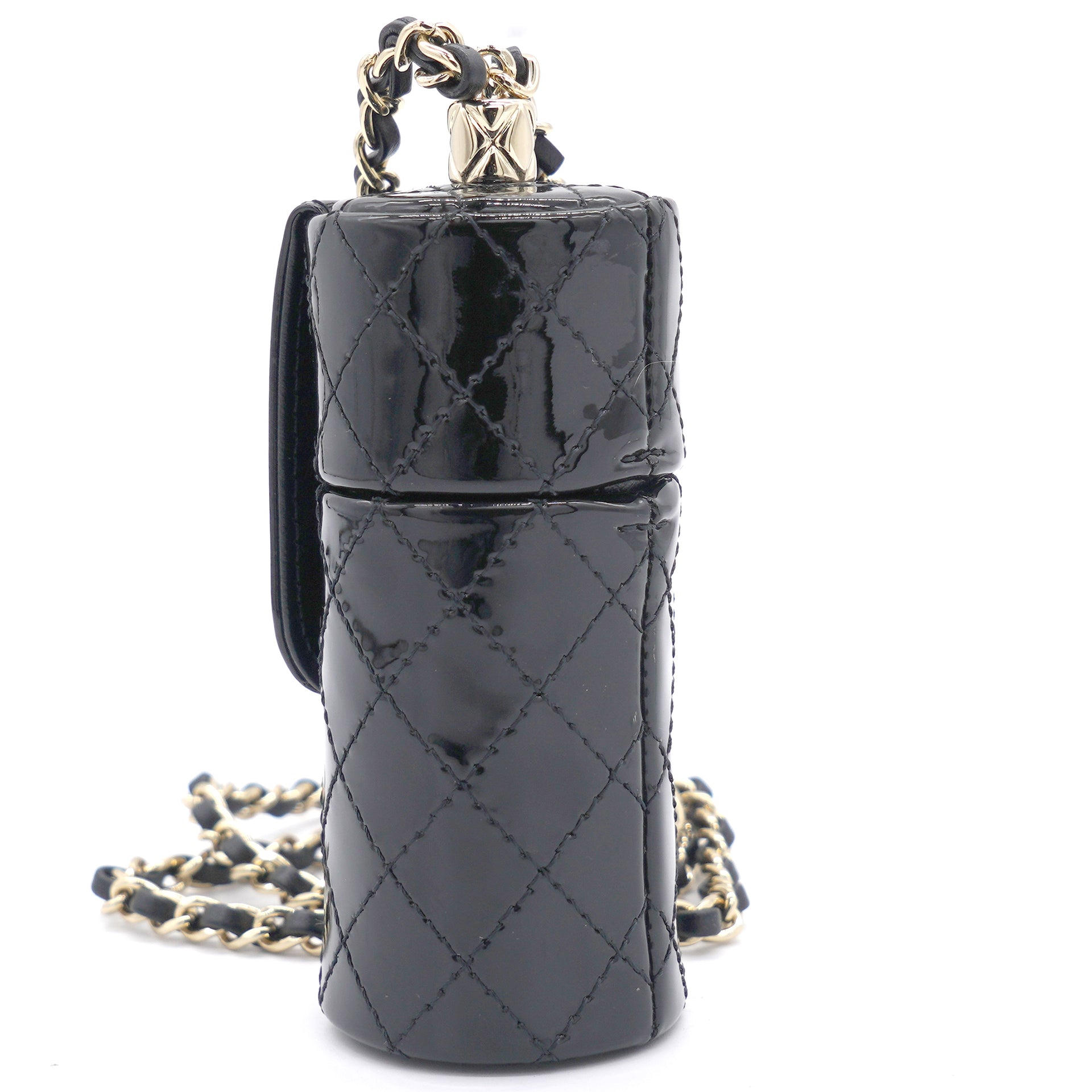 Black Quilted Patent Leather Lipstick Holder