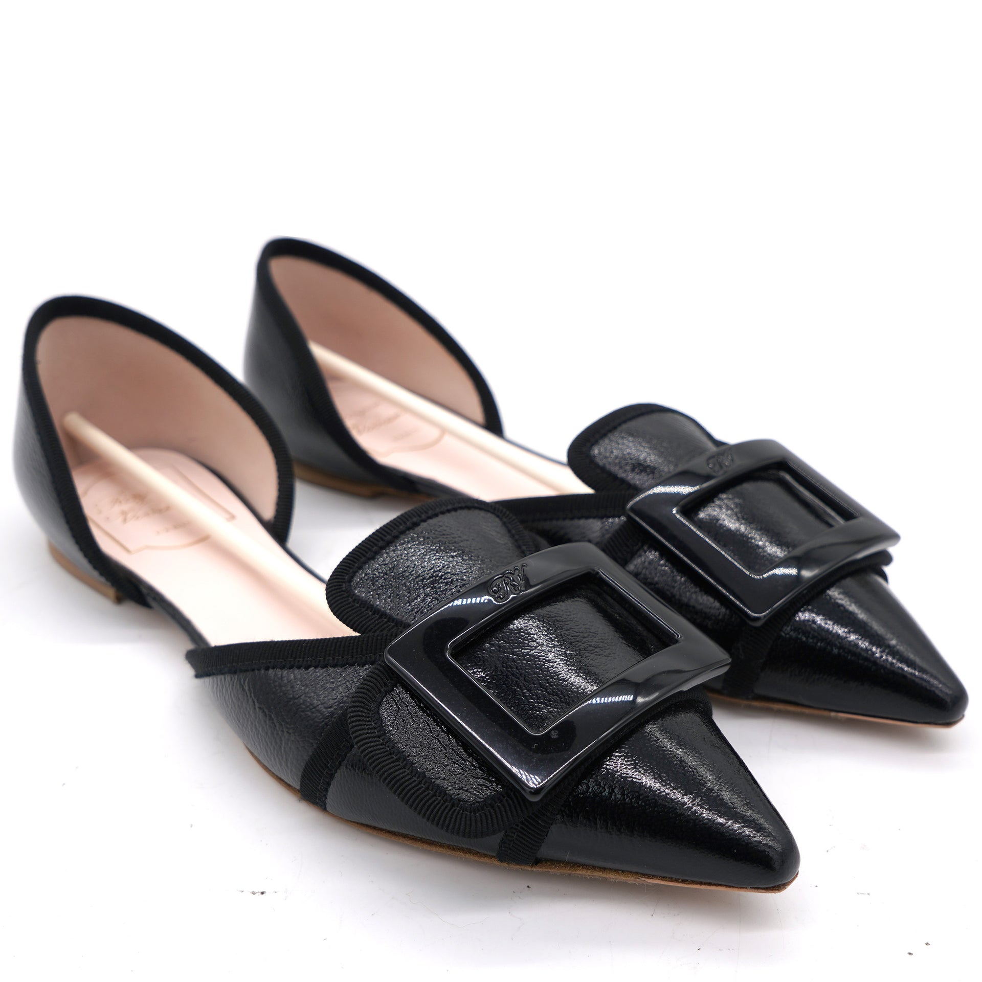 Black Leather D'orsay Pointy Toe Flats 39