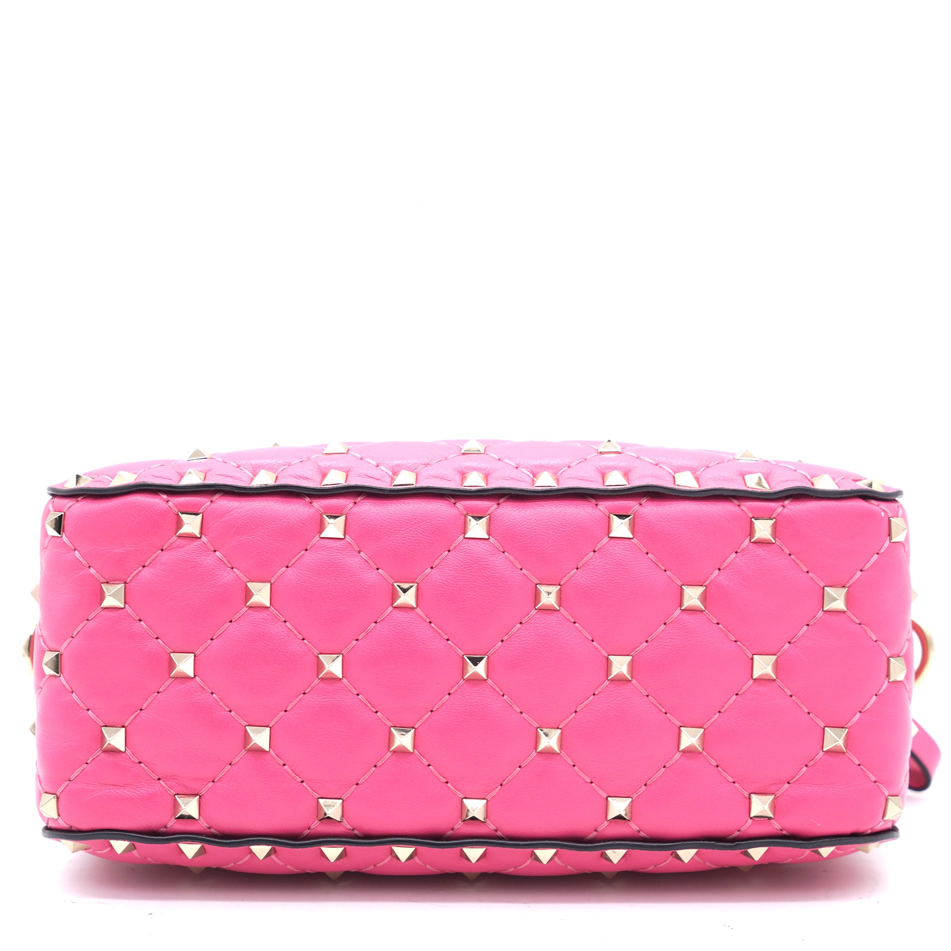 Pink Quilted Leather Rockstud Spike Camera Case Crossbody Bag