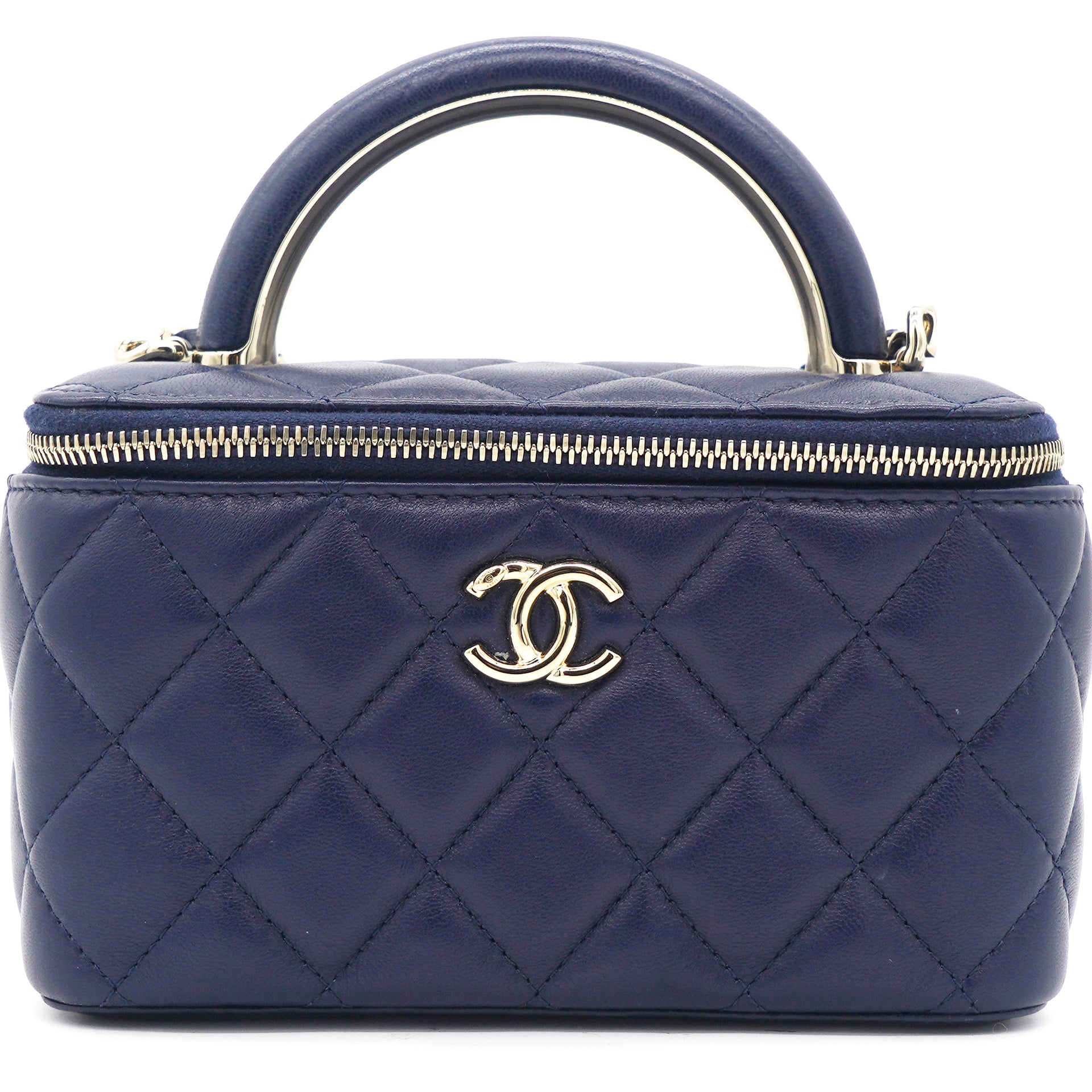 Chanel Lambskin Quilted Small Top Handle Vanity Case With Chain Navy –  STYLISHTOP