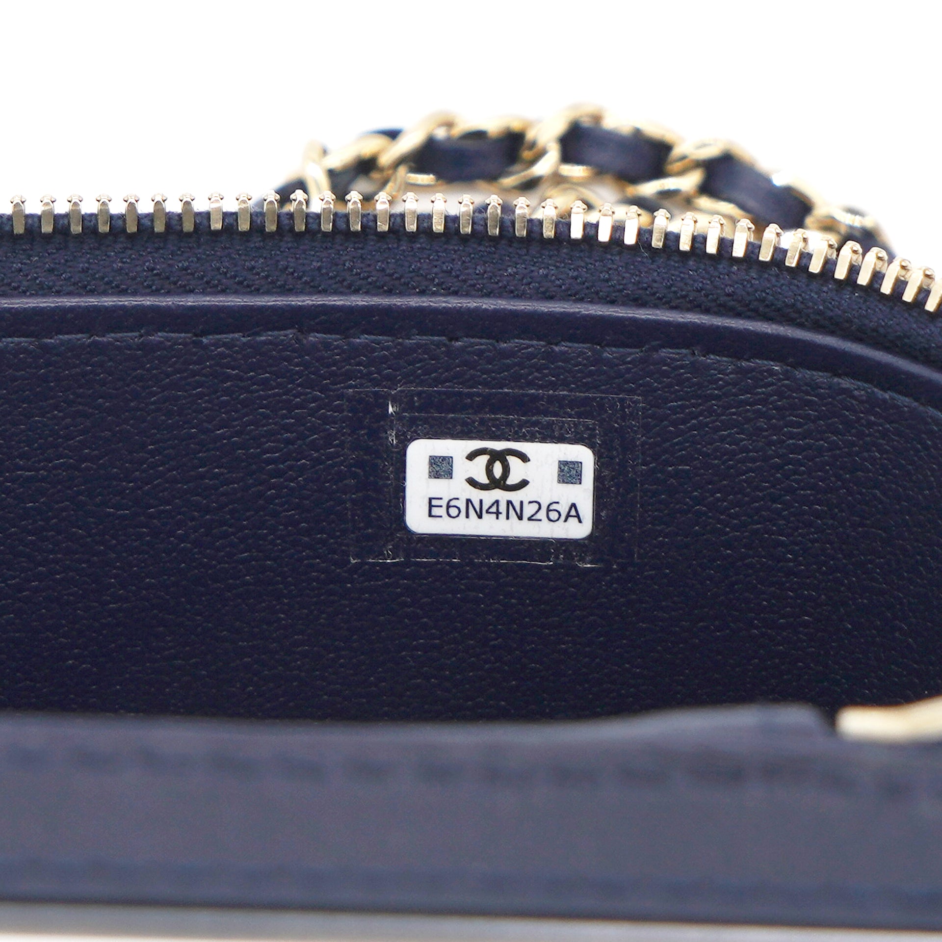 Lambskin Quilted Small Top Handle Vanity Case With Chain Navy