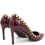 Burgundy Patent Leather Studs Pointed Toe Pumps 37.5