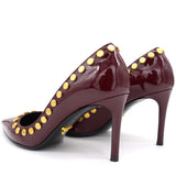 Burgundy Patent Leather Studs Pointed Toe Pumps 37.5