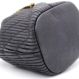Black Pleated Leather CC Drawstring Bucket Bag