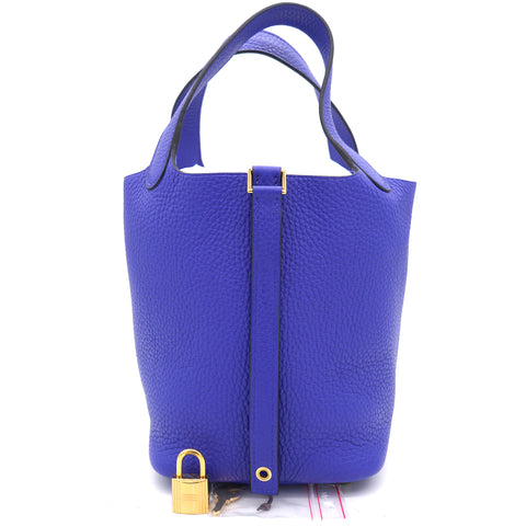 Bleu Electrique Clemence Leather Picotin Lock 18 Bag