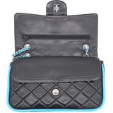 Black/Blue Quilted Lambskin Leather Medium Double Flap Bag