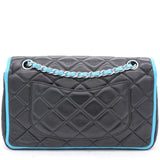 Black/Blue Quilted Lambskin Leather Medium Double Flap Bag