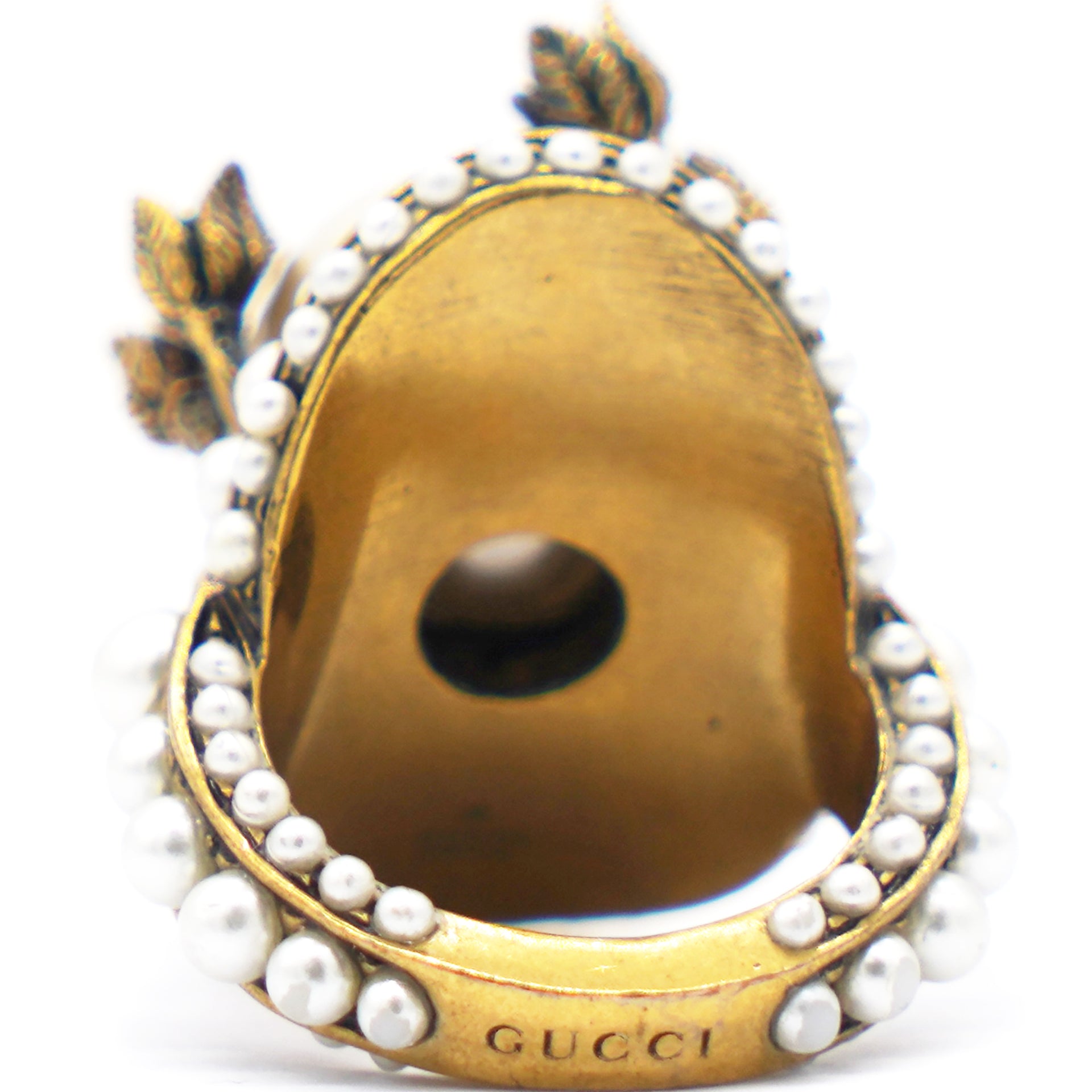 Louis Vuitton Speedy Faux Pearls Gold Tone Metal Ring Size 53