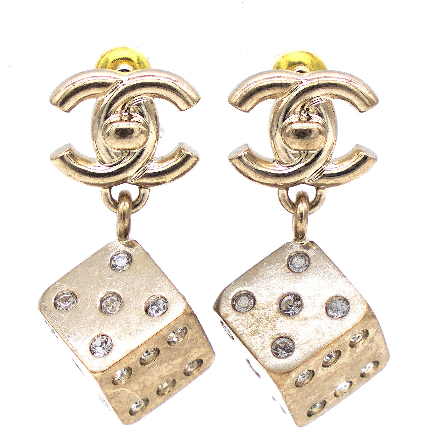 Chanel Gold Tone CC Domino Drop Earrings – STYLISHTOP
