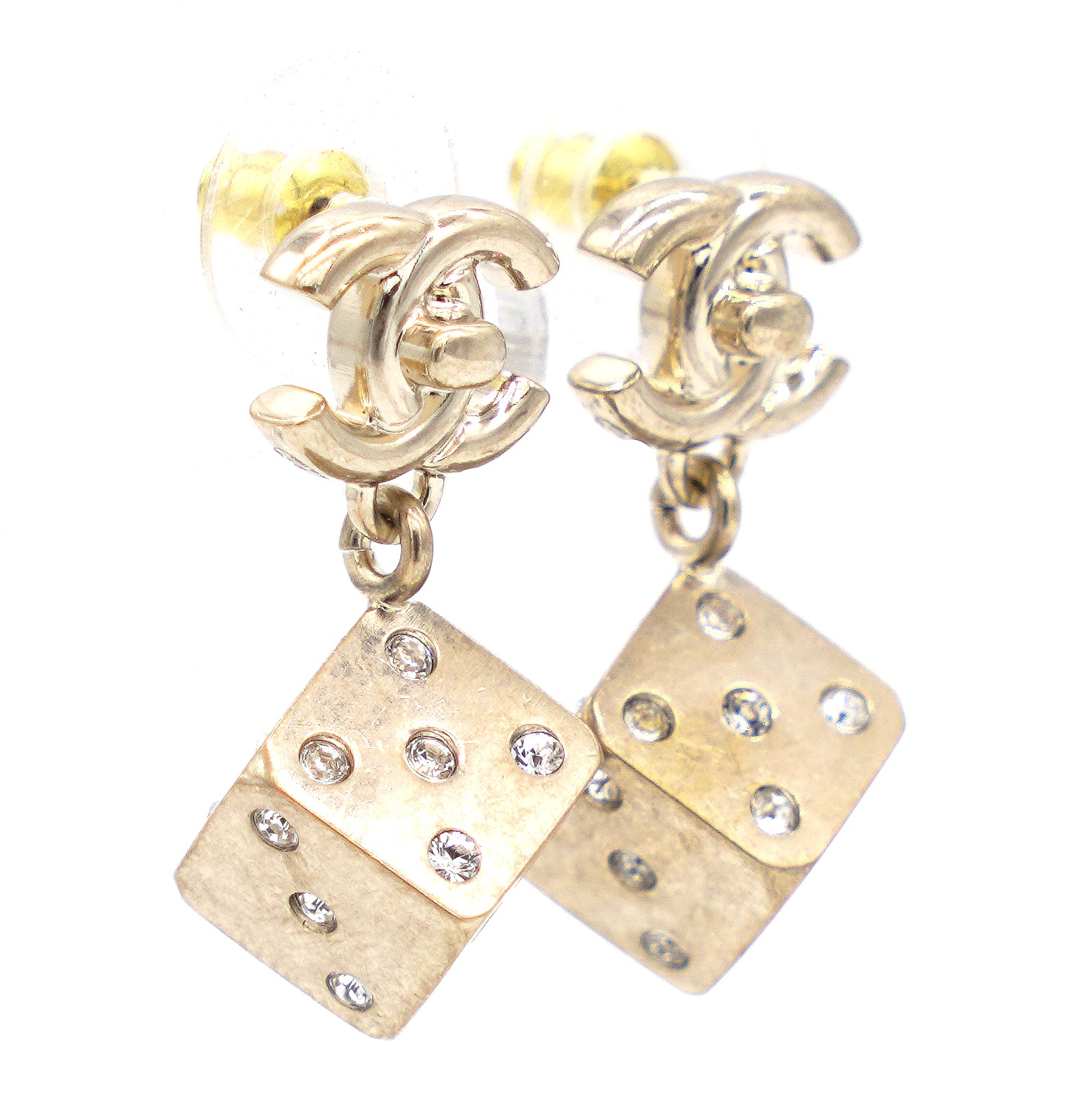 Auth CHANEL Vintage Gold Quilted Bag Drop Earrings Earrings Earrings