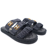 Black CC Interlock Slip-On Triple Strap Dad Quilted Sandals 37