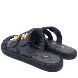 Black CC Interlock Slip-On Triple Strap Dad Quilted Sandals 37