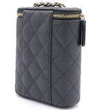 Caviar Quilted Nano Vertical Coco Beauty Vanity Case With Chain Black