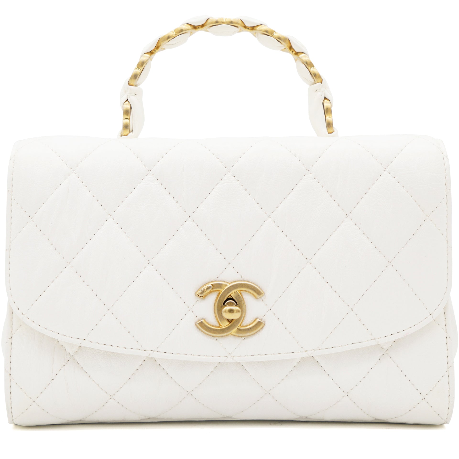 A Chanel White Quilted Leather Box Bag, 8 x 6 x 2 inches. for sale