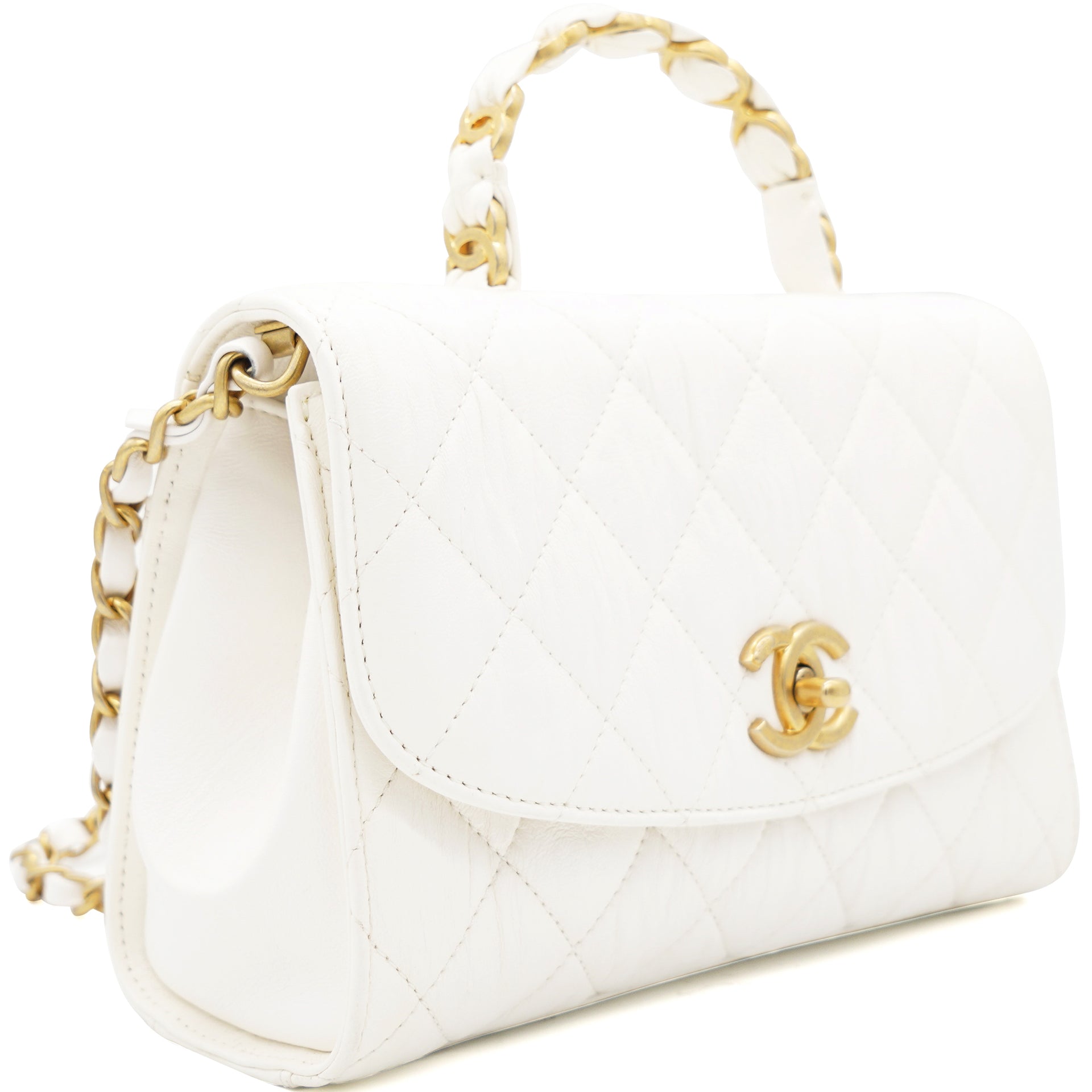 Chanel Mini Flap Bag with Top Handle Pink Crumpled Lambskin Aged