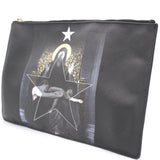 Textured Coated Canvas Madonna Print Large Flat Zip Pouch