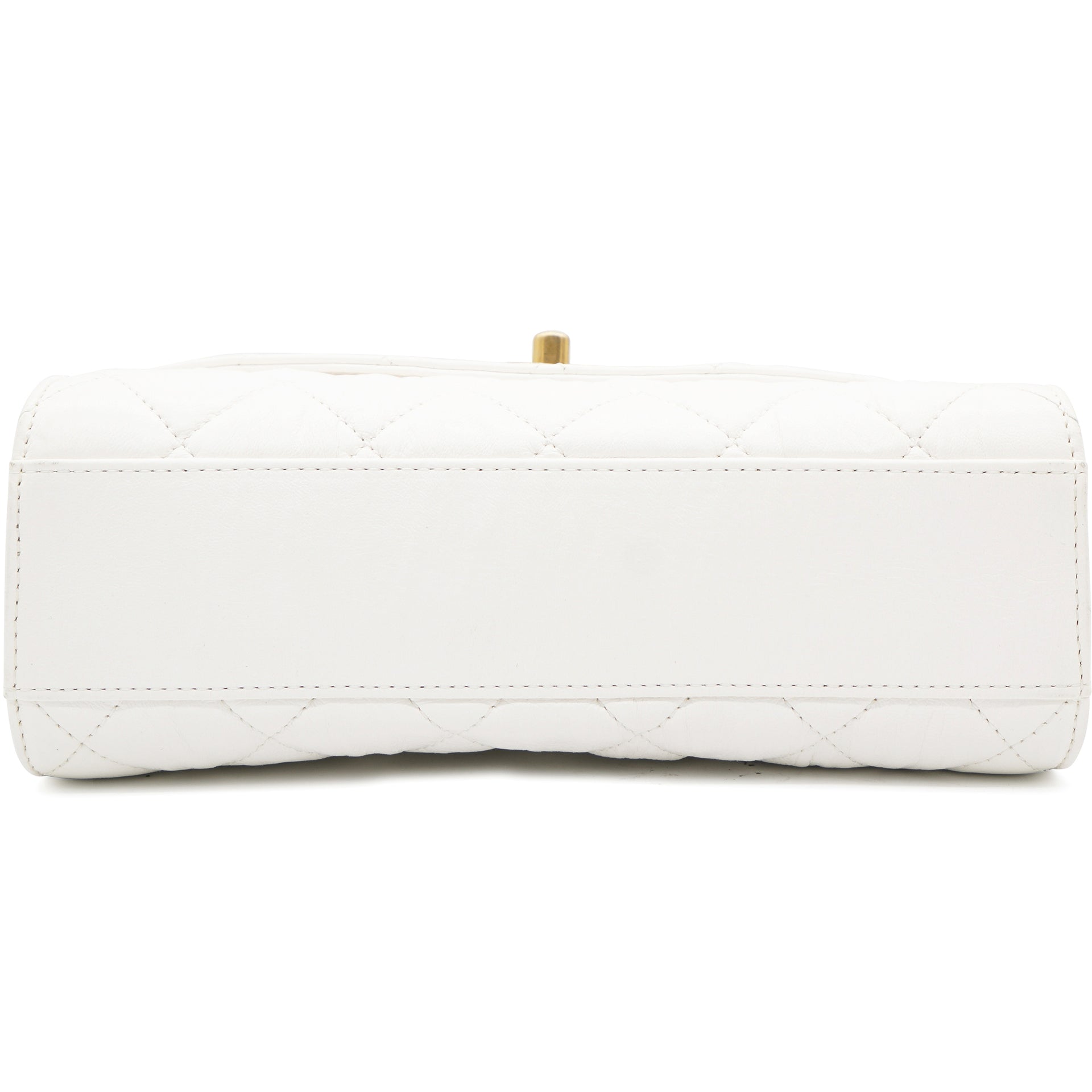 Chanel Crumpled Lambskin Quilted CC Links Top Handle Flap White