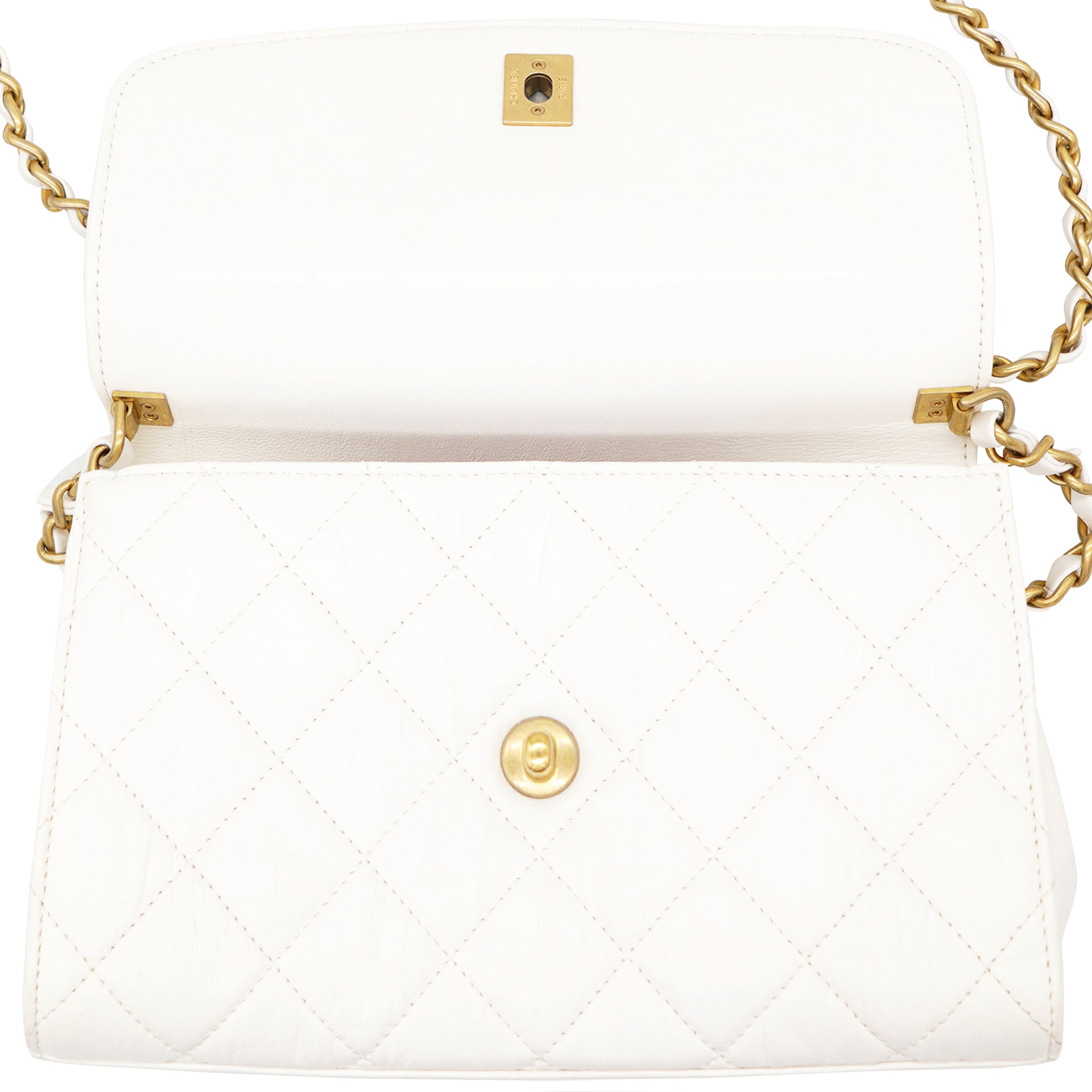 Chanel Crumpled Lambskin Quilted CC Links Top Handle Flap White