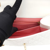Crumpled Lambskin Quilted CC Links Top Handle Flap White