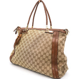 Beige/Brown GG Canvas and Leather Bell Tote