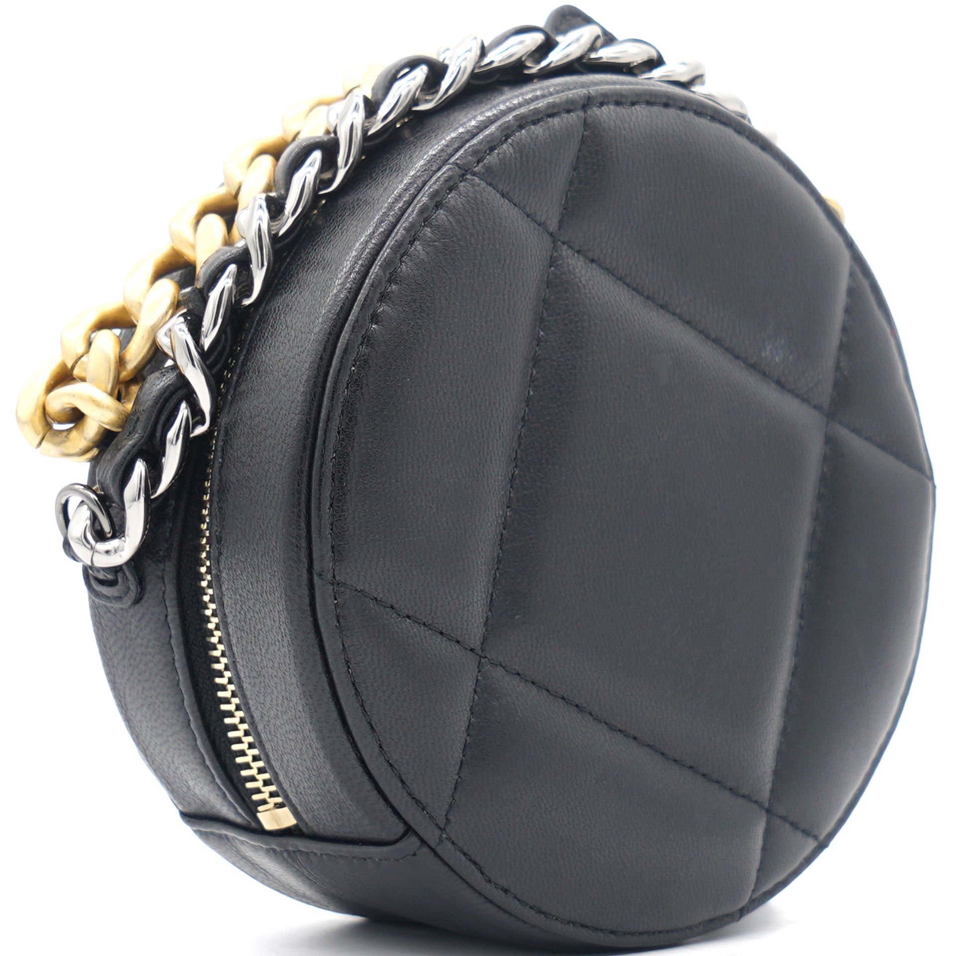 chanel 19 round clutch with chain