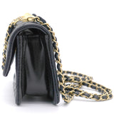 Lambskin Quilted Nano Flap Bag with button details Black