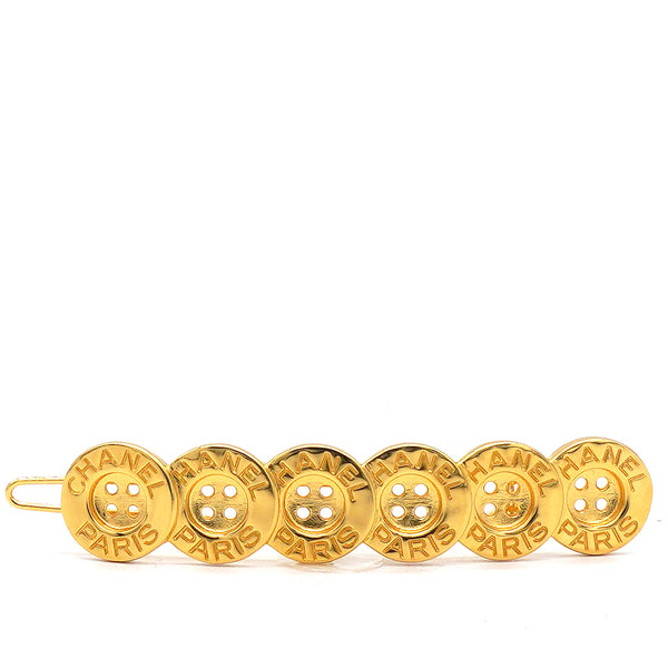 CHANEL Metal Glass Swirling Pearls Hair Clip Gold
