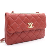 Red Leather Quilted Trendy CC Flap Shoulder Bag