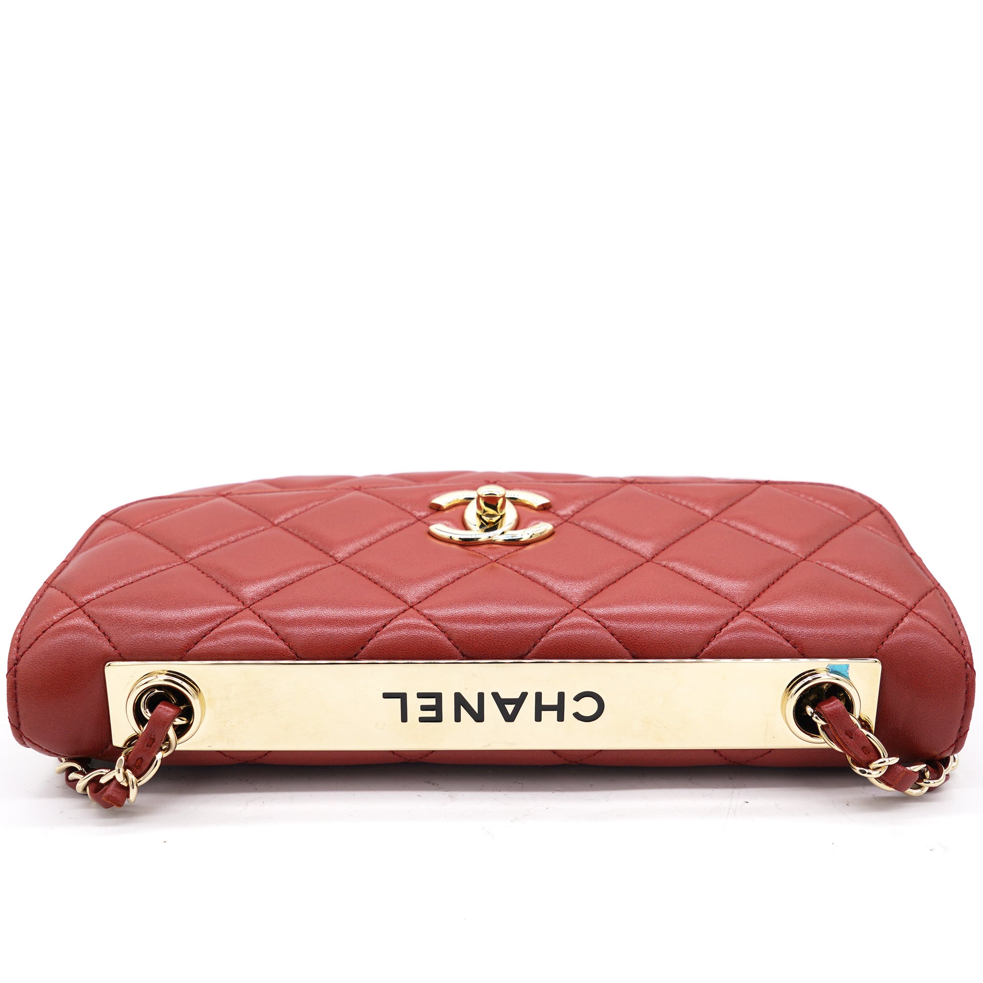 Red Leather Quilted Trendy CC Flap Shoulder Bag