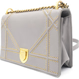 Grey Leather Medium Studded Diorama Flap Shoulder Bag