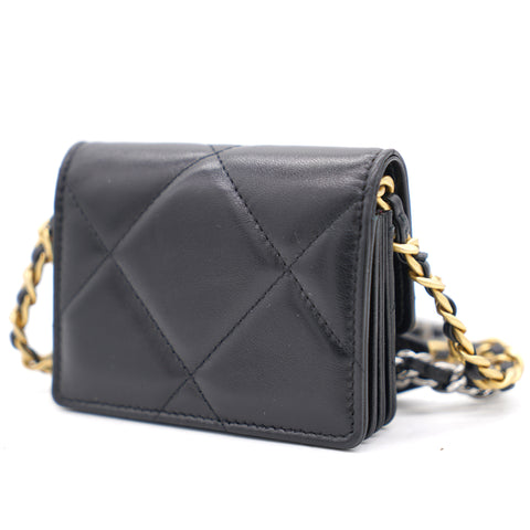 Black Quilted Lambskin Leather 19 Card Holder with Chain