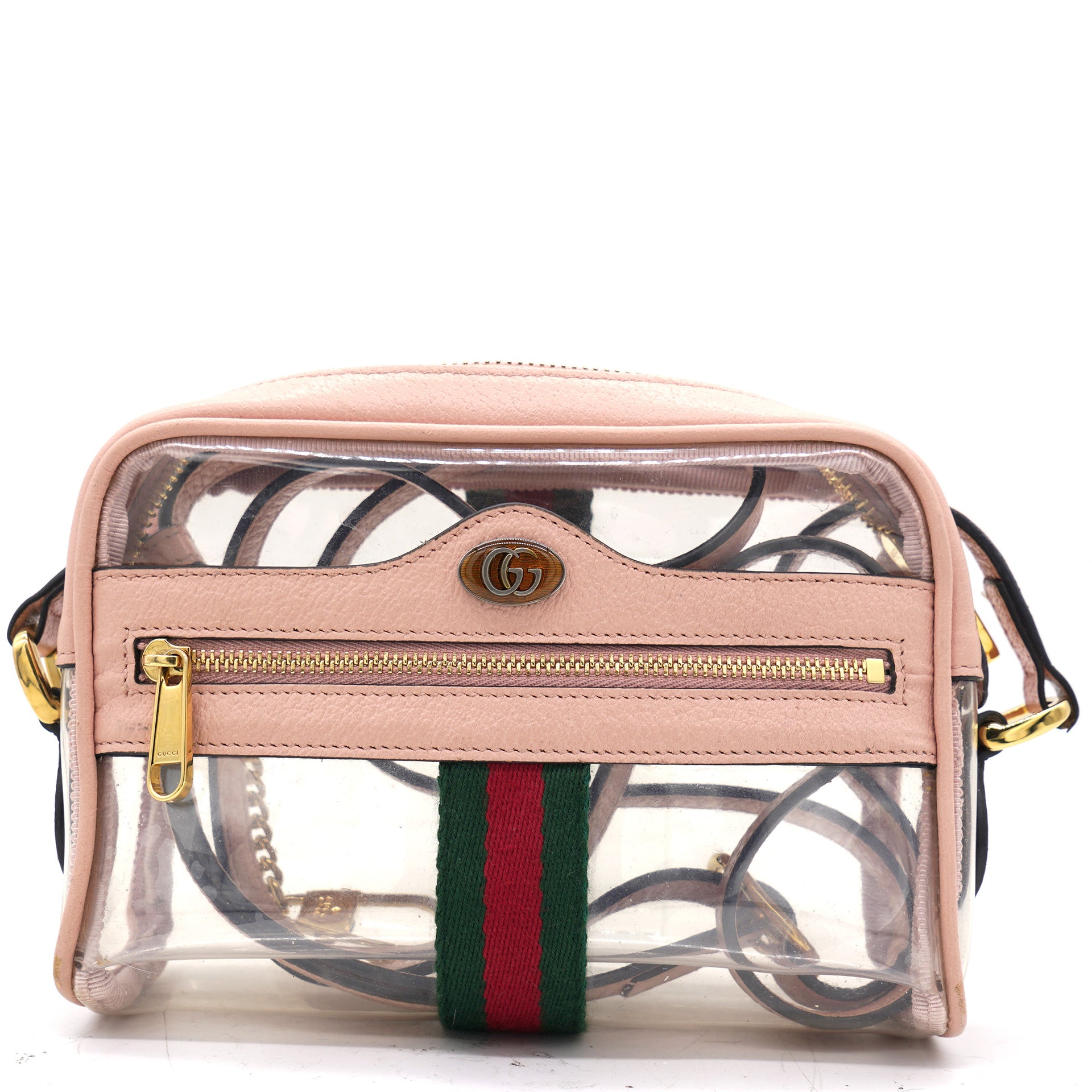 Gucci Pink Leather And Clear PVC Mini Ophidia Gold Hardware