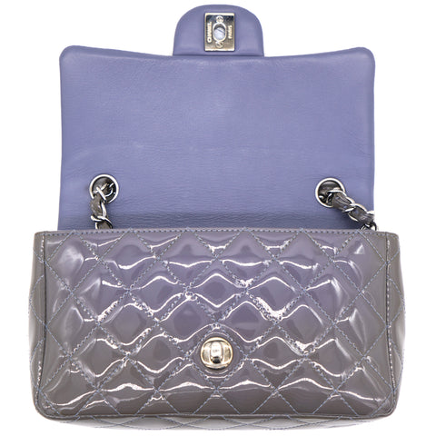 Grey Classic Patent Leather Rectangular Mini Flap Bag