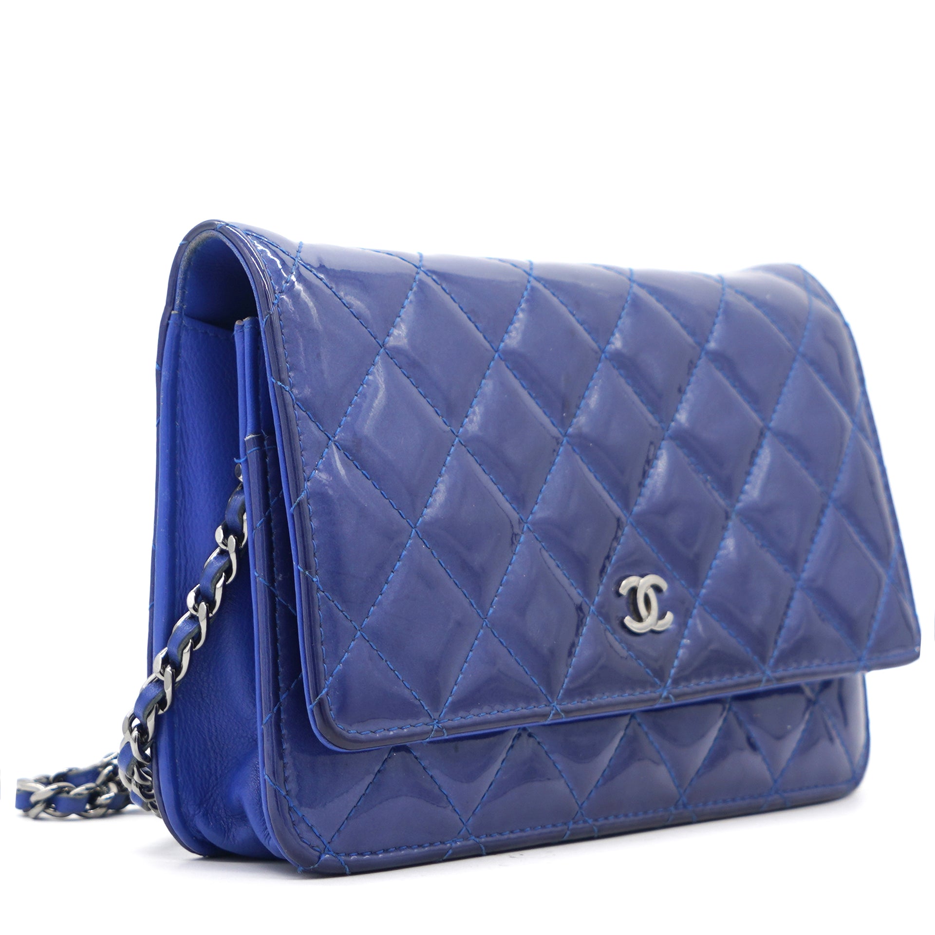 Chanel Patent Quilted Wallet on Chain Blue – STYLISHTOP