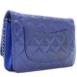 Patent Quilted Wallet on Chain Blue