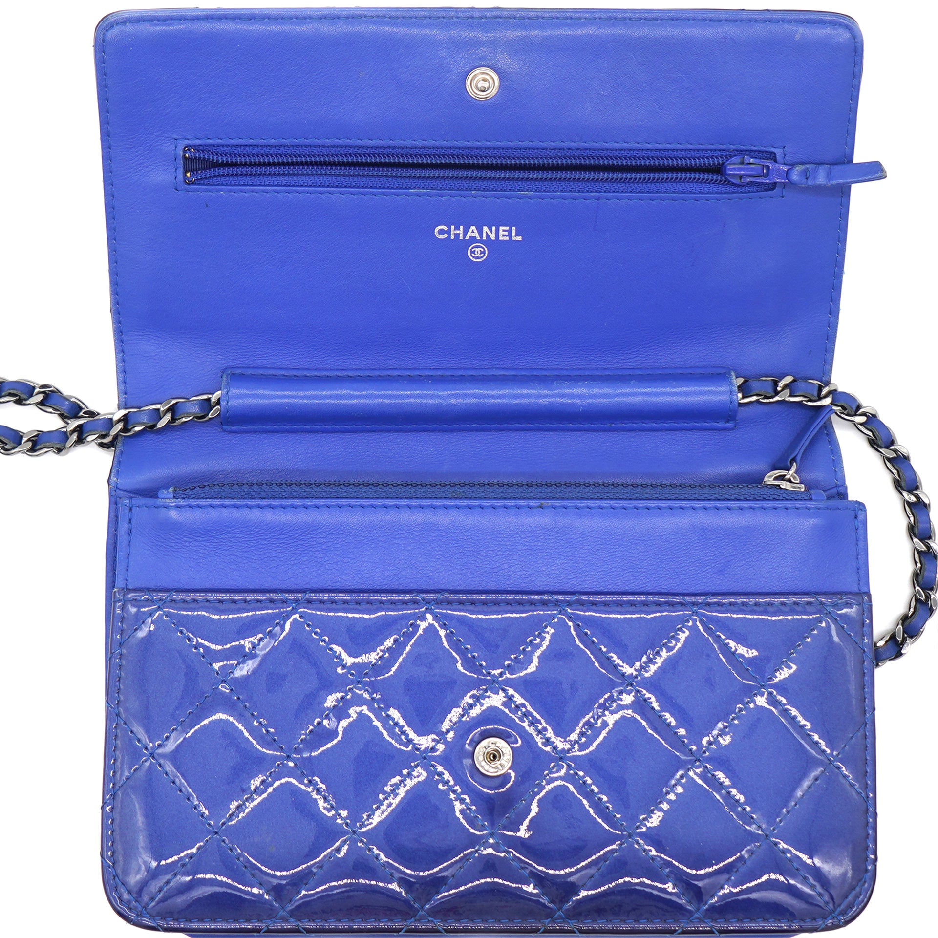 Chanel Patent Quilted Wallet on Chain Blue – STYLISHTOP