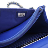Patent Quilted Wallet on Chain Blue