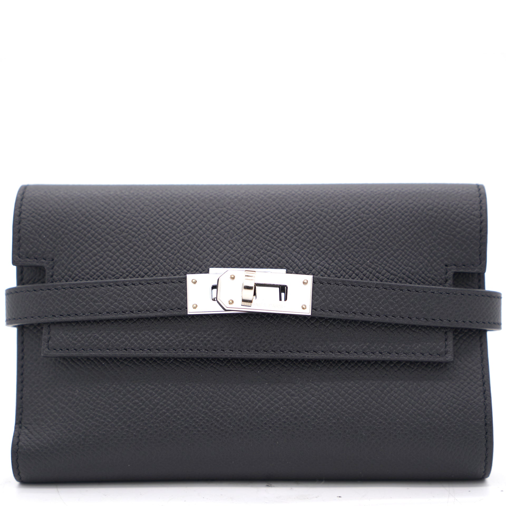 Black Epsom Leather Kelly Compact Wallet Palladium HW