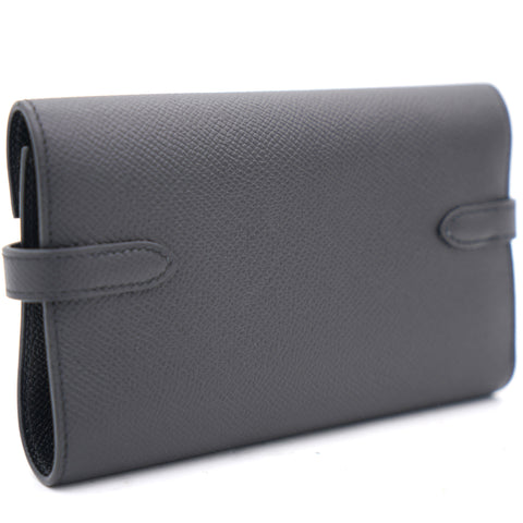 Black Epsom Leather Kelly Compact Wallet Palladium HW