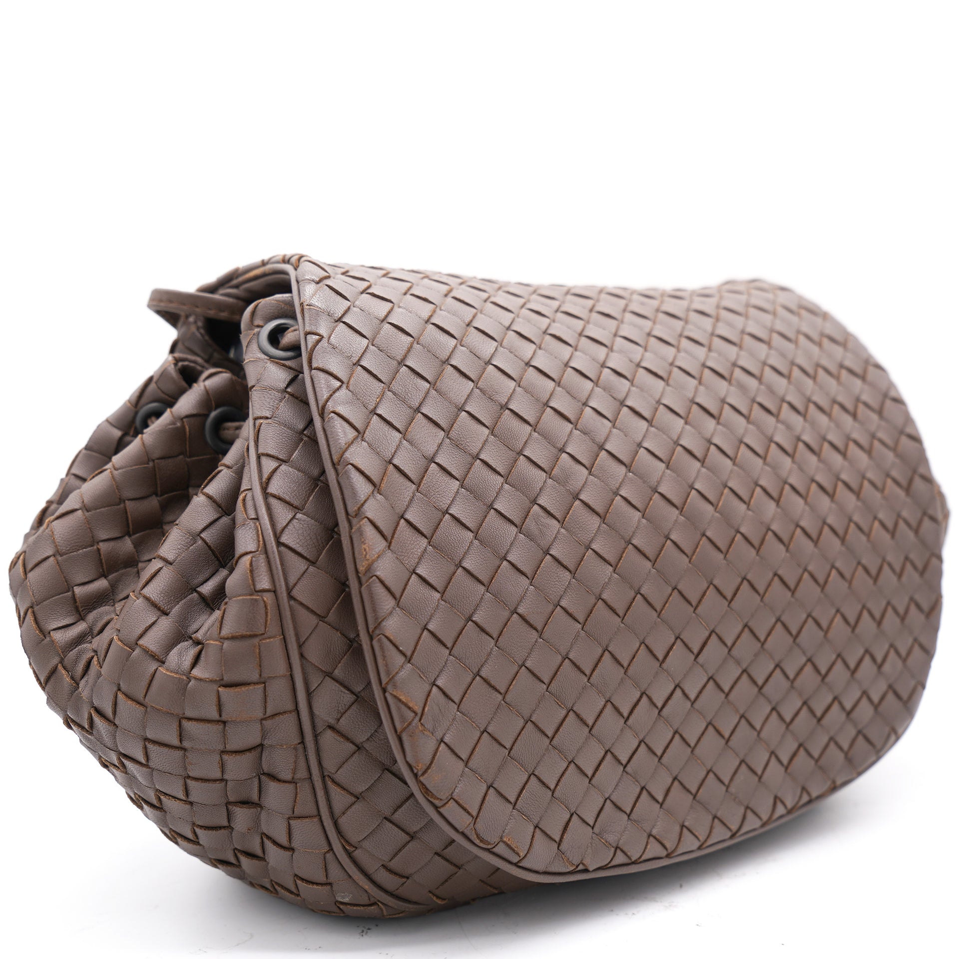 Bottega Veneta Chocolate Intrecciato Leather Drawstring Flap Crossbody Bag  – STYLISHTOP